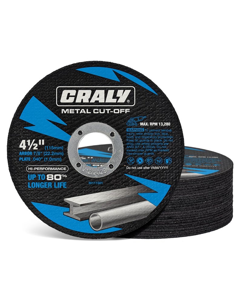 CRALY 4-1/2 Inch Cut-Off Wheels for Cutting Metal & Stainless Steel, Professional Grade Ultra Thin Metal Cutting Disc for Angle Grinder & Die Grinder, 7/8 in Arbor, 25-Pack(30111501-25) - Image 1